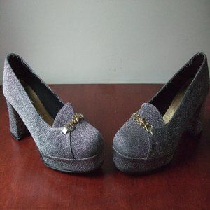 Silver Glitter Platform High Heels. Size 7 1/2 US. Made in Italy. M & M Shoes